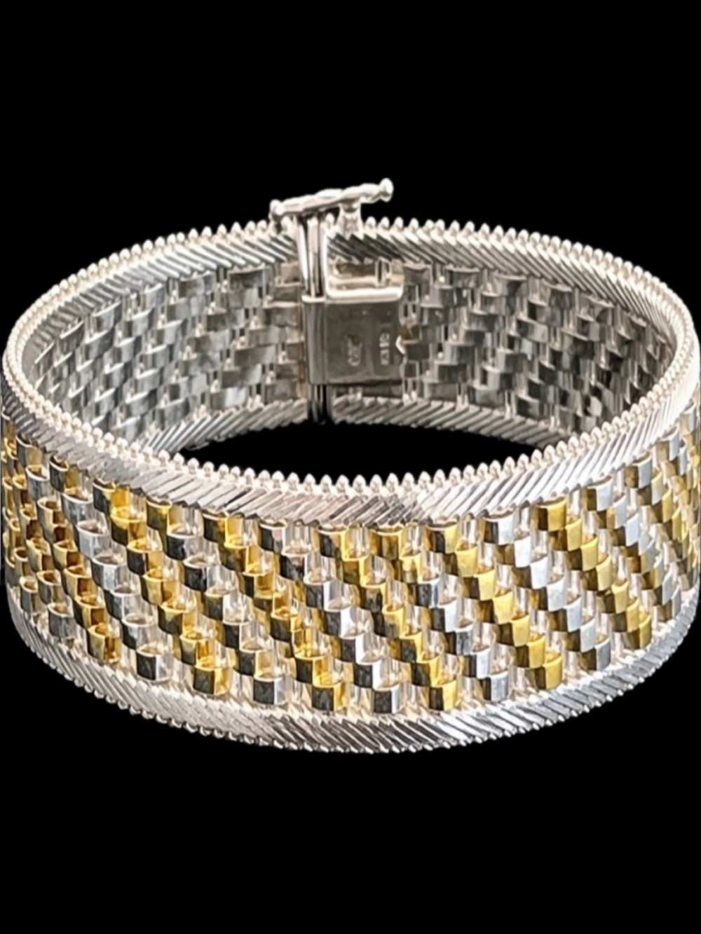 18k Gold sterling silver Panther Riccio Diamond cut link statement bracelet QVC